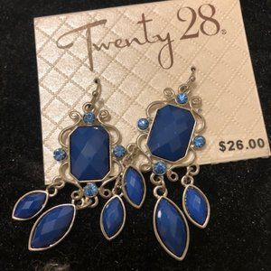 Earrings Dangle Blue with Crystal Accents New